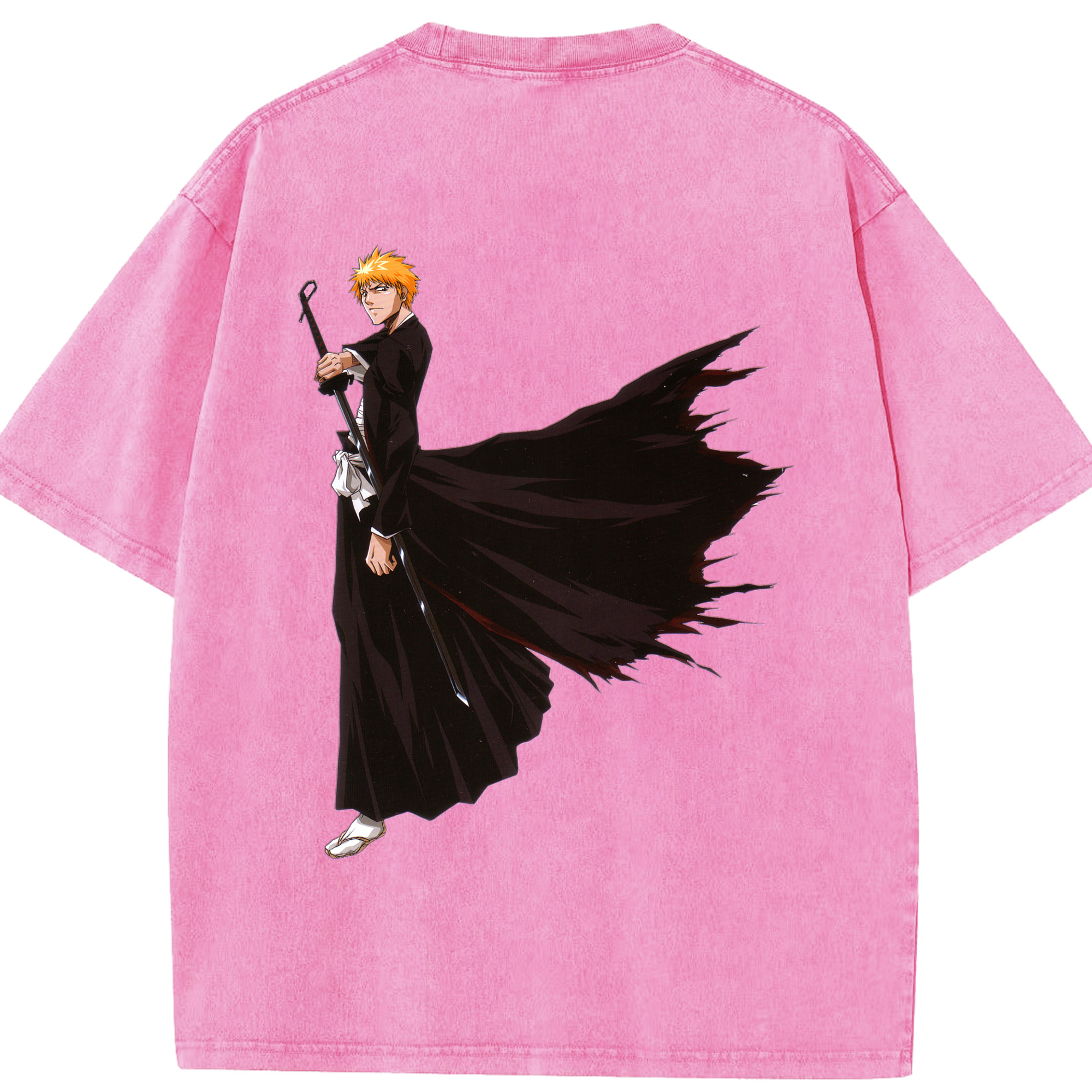 （画像用） ブリーチ 黒崎一護（くろさき いちご）BLEACH Kurosaki Ichigo 綿100% ヴィンテージ風 半袖Tシャツ（背面プリント）